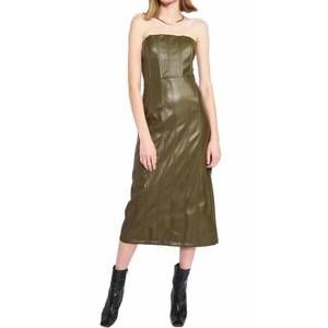 En Saison | Dresses | New En Saison Vegan Leather Midi Dress In Olive |  Poshmark